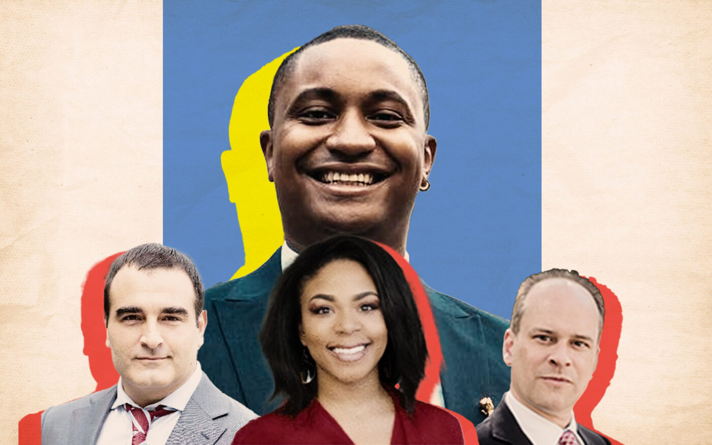 (top) City Council Member Chi Ossé; (bottom) Bond New York's Bruno Ricciotti, Douglas Elliman's Adrienne Roberson, Bond New York's Douglas Wanger (Getty, Bond New York, Linkedin, New York City Council)