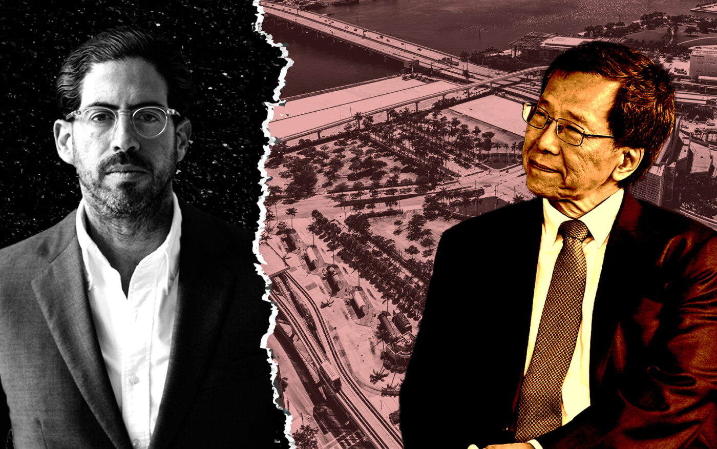 David Martin and Genting Group's Lim Kok Thay with the site of the Miami assemblage